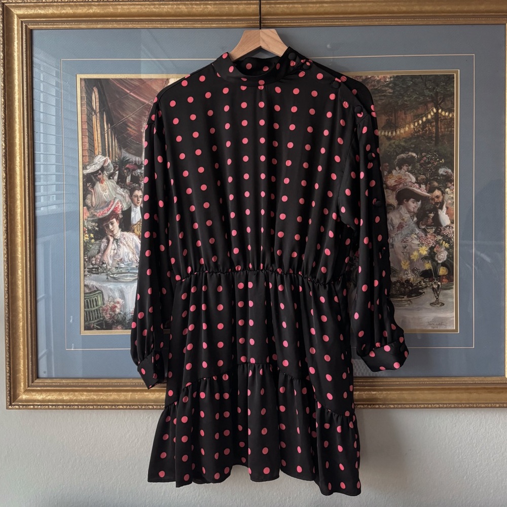 Zara Black and Pink Polka Dot Mini Dress